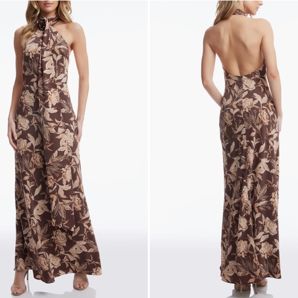 Olivia Floral Halter Neck Dress - NWOT - Brown